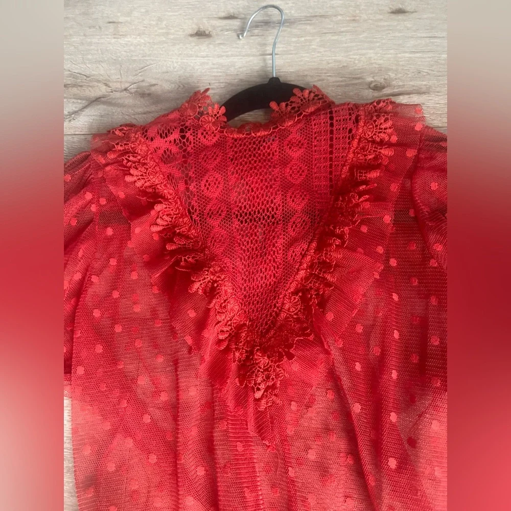 Red Short Ruffled Top - Picture 2 of 8